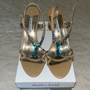 Charles David Tan Sandal with Blue stones